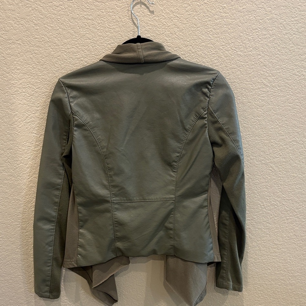 Blank NYC Olive Draped Open-Front Jacket with Leather-Trim Sleeves - Picture 5 of 6